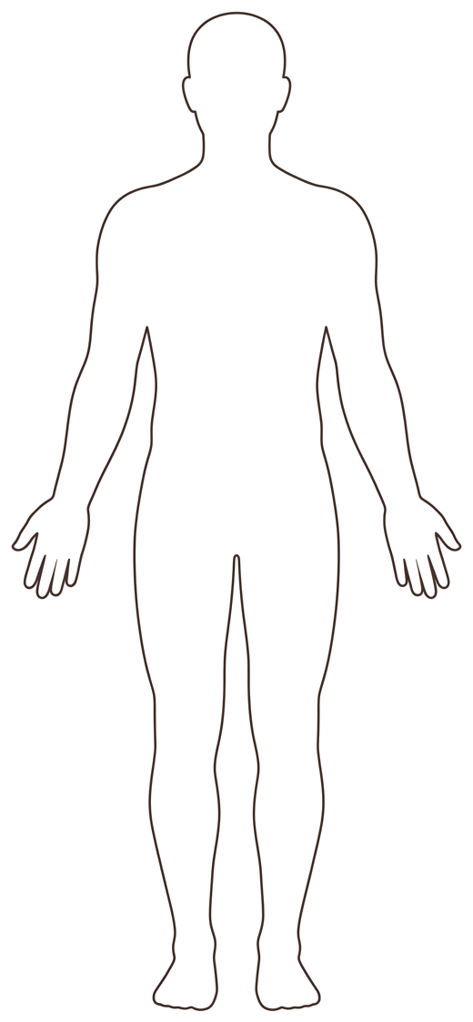 Human body outline showing subcutaneous injection sites